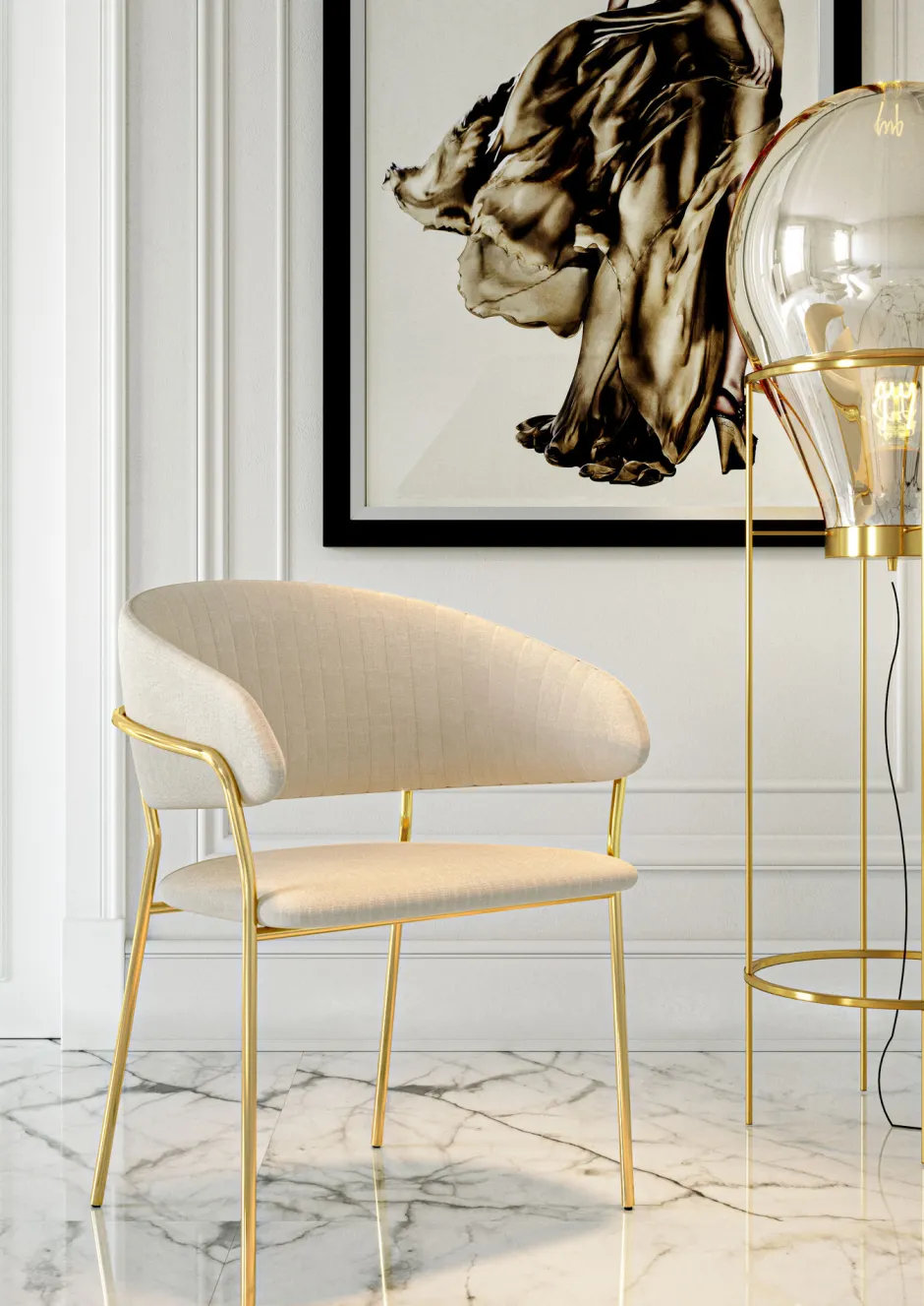 KARE Armlehnstuhl Belle Velvet Creme (2/Set)