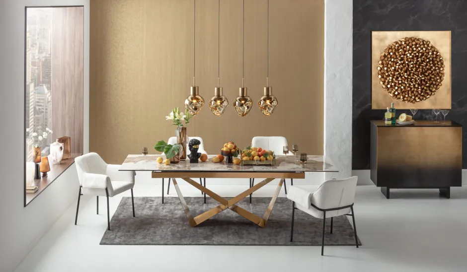 KARE Ausziehtisch Connesso Brass 200(+60)x90cm