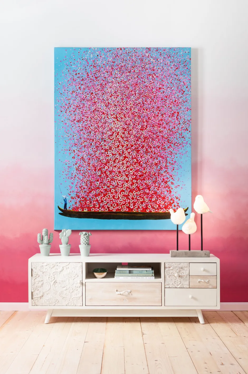 KARE Bild Touched Flower Boat Blau Pink 80x100cm
