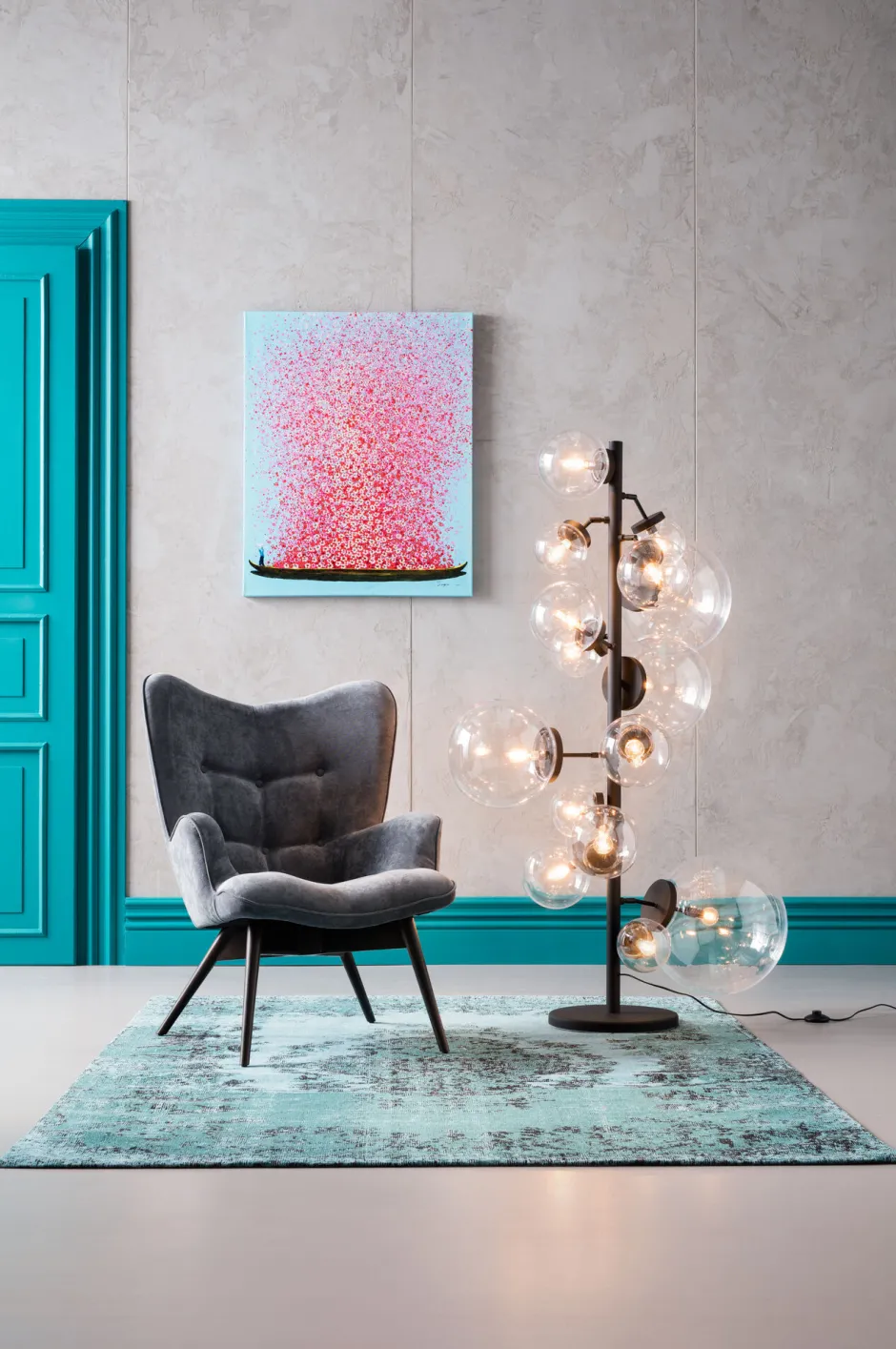 KARE Bild Touched Flower Boat Blau Pink 80x100cm