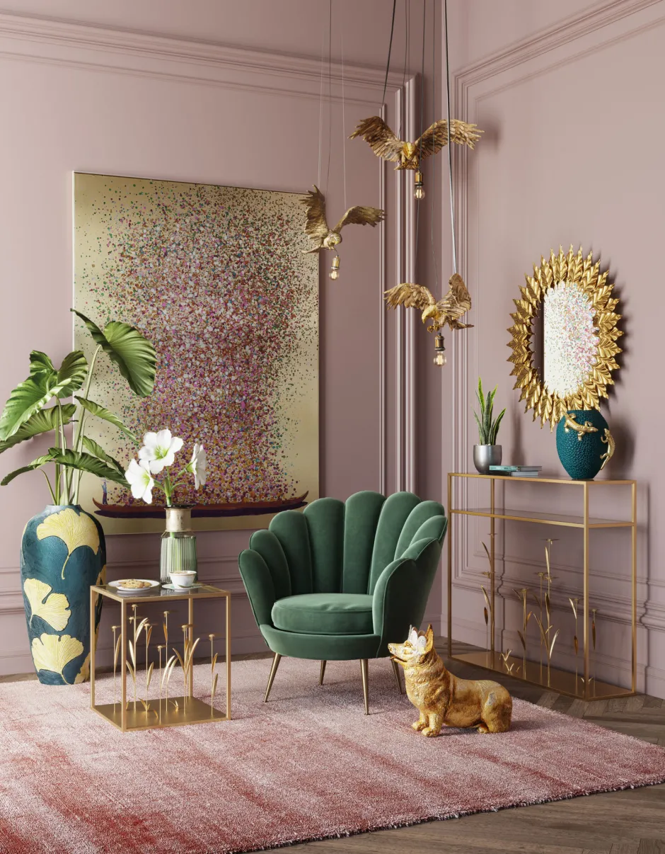 KARE Bild Touched Flower Boat Gold Pink 120x160cm