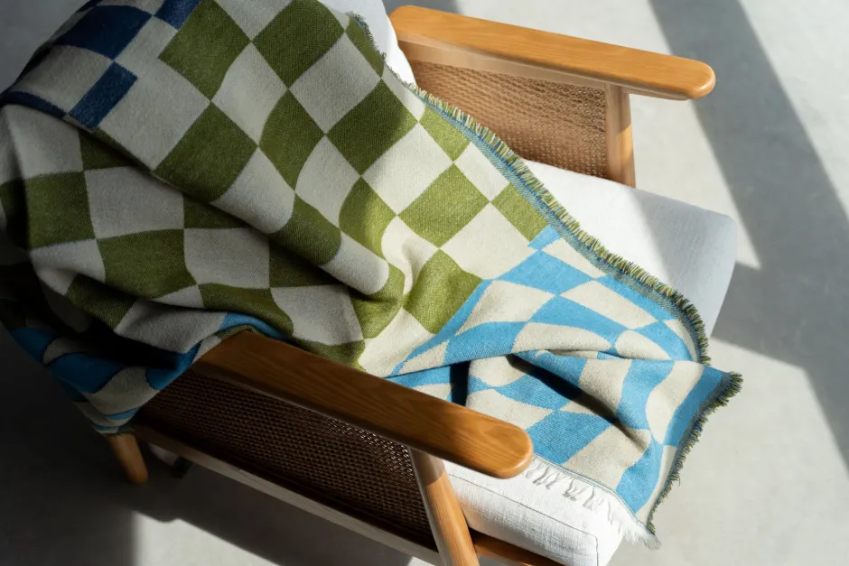 KARE Decke Checker Blau Grün 170x130cm