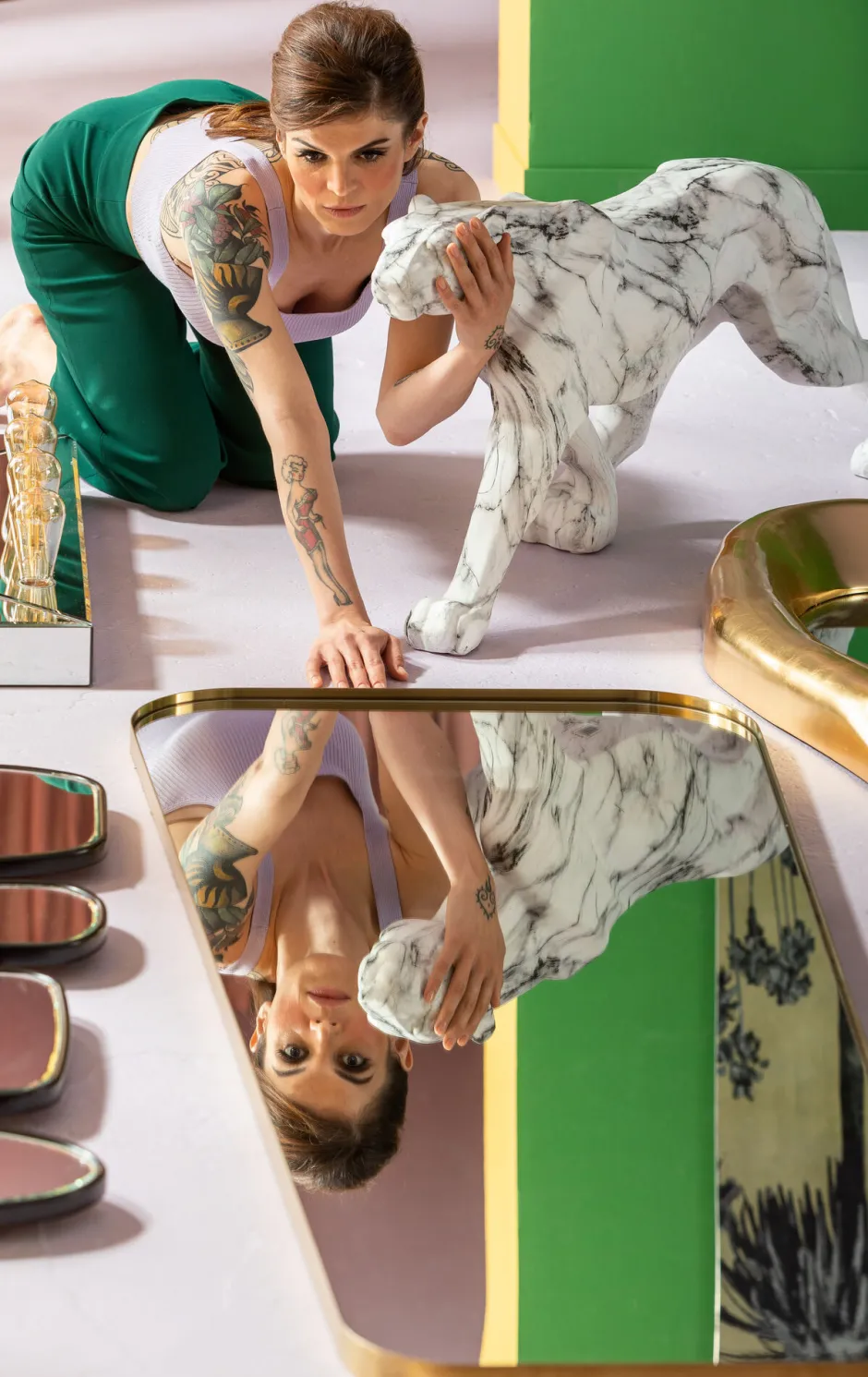 KARE Deko Figur Leopard Marble 129cm