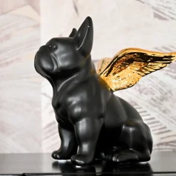 KARE Deko Figur Sitting Angel Dog Gold-Schwarz