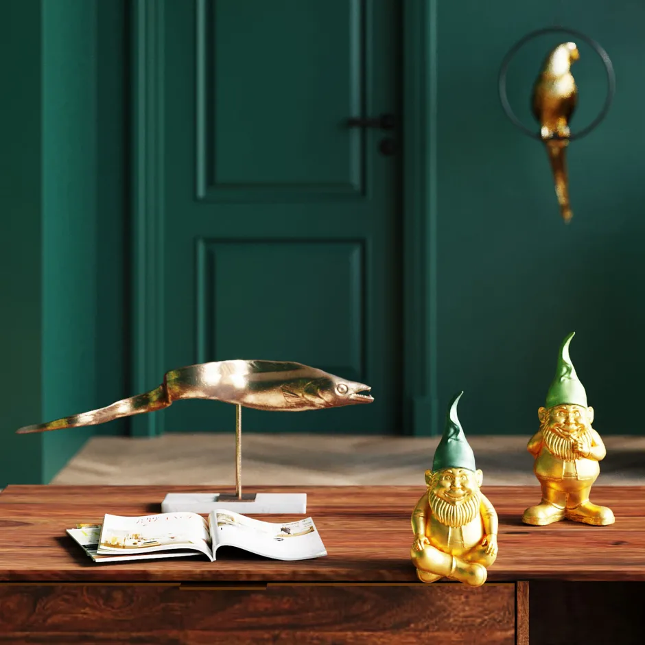 KARE Deko Figur Zwerg Sitting Gold Grün 19cm