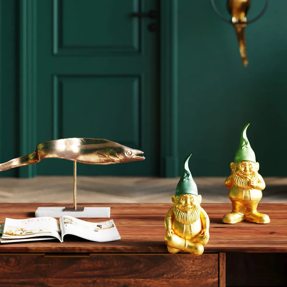 KARE Deko Figur Zwerg Sitting Gold Grün 19cm