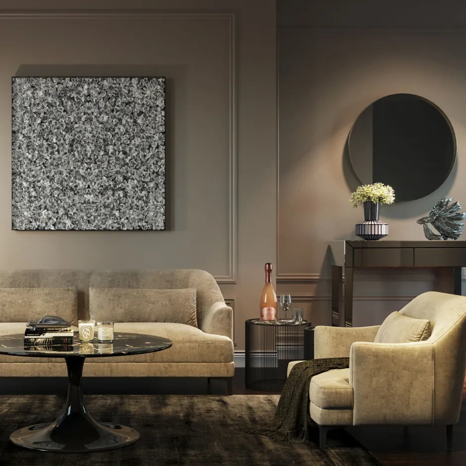 KARE Deko Rahmen Silver Flower 100x100cm