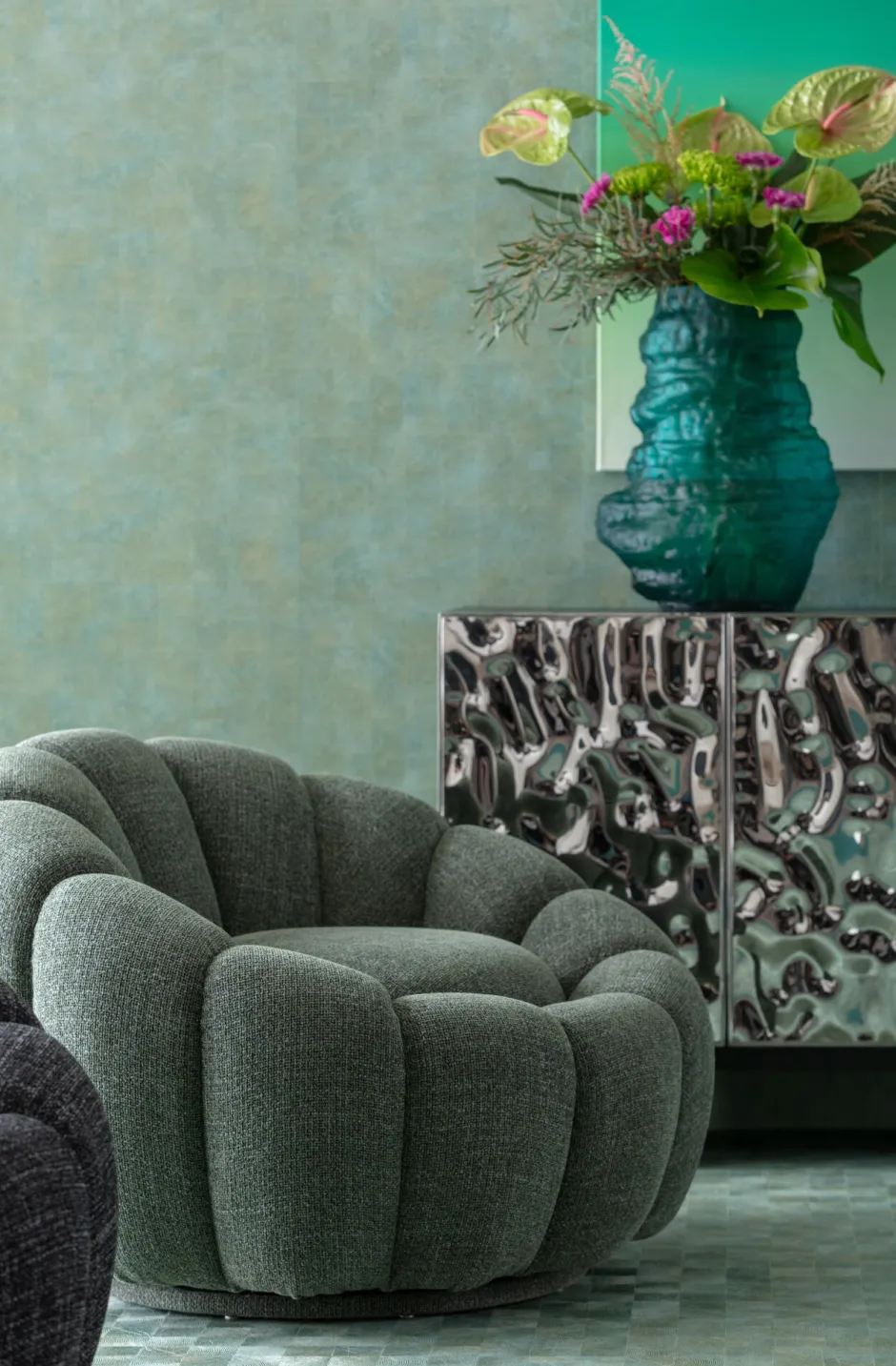 KARE Drehsessel Peppo Bloom Melange Grün