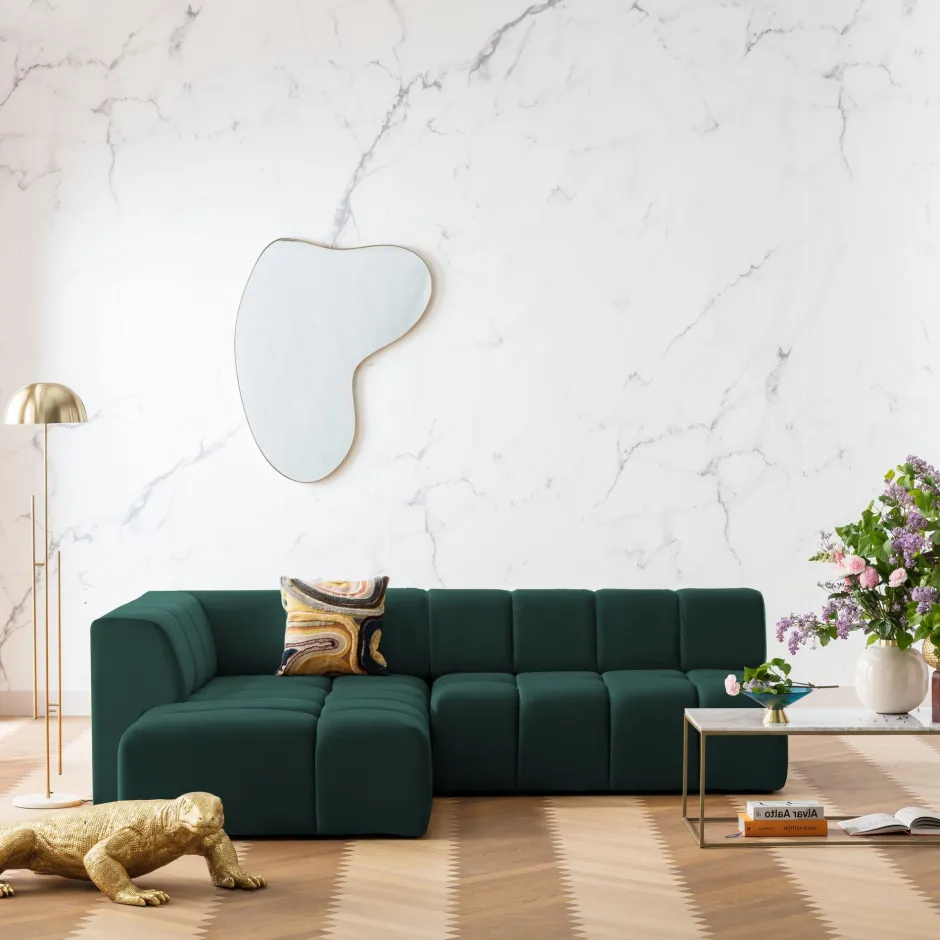 KARE Ecksofa Belami Velvet Dunkelgrün Links 265cm