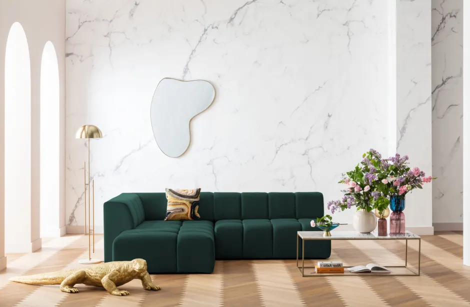 KARE Ecksofa Belami Velvet Dunkelgrün Links 265cm