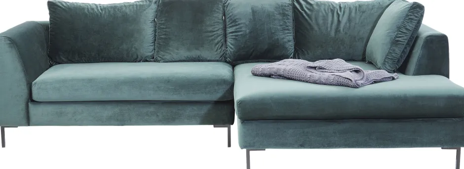 KARE Ecksofa Gianni Velvet Dunkelgrün Rechts Schwarz