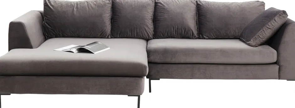 KARE Ecksofa Gianni Velvet Grau Links Schwarz