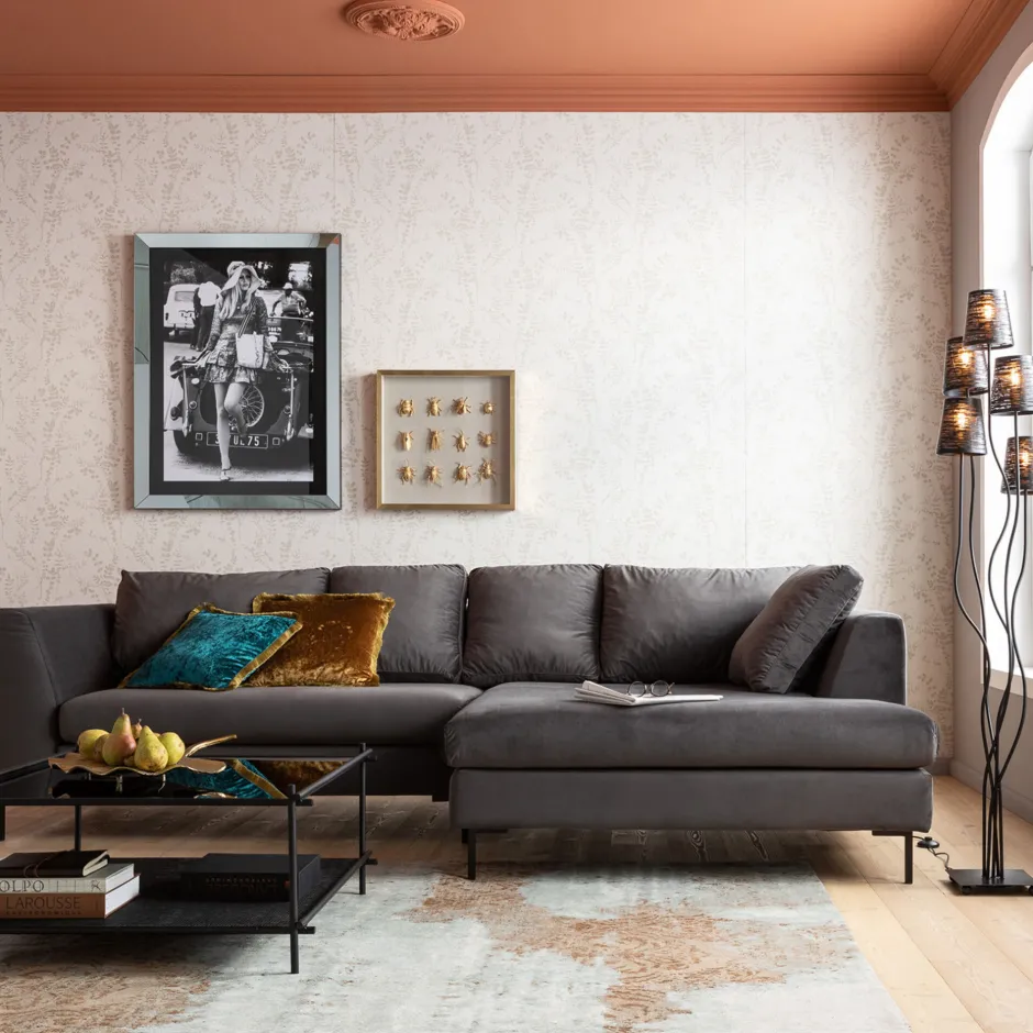 KARE Ecksofa Gianni Velvet Grau Rechts Schwarz