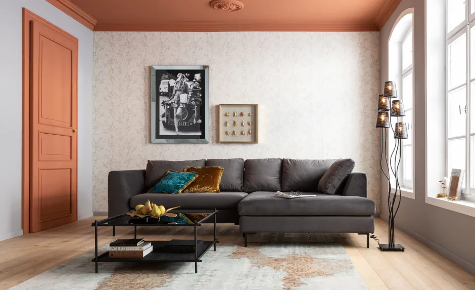 KARE Ecksofa Gianni Velvet Grau Rechts Schwarz