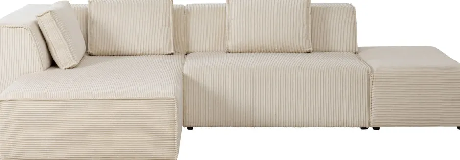 KARE Ecksofa Infinity Ottomane Cord Creme Links