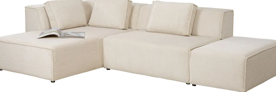 KARE Ecksofa Infinity Ottomane Cord Creme Links