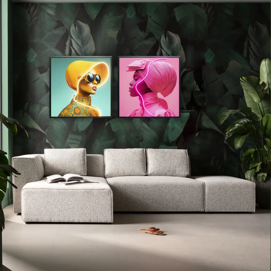 KARE Gerahmtes Bild Sun Hat Woman Gelb LED 80x80cm