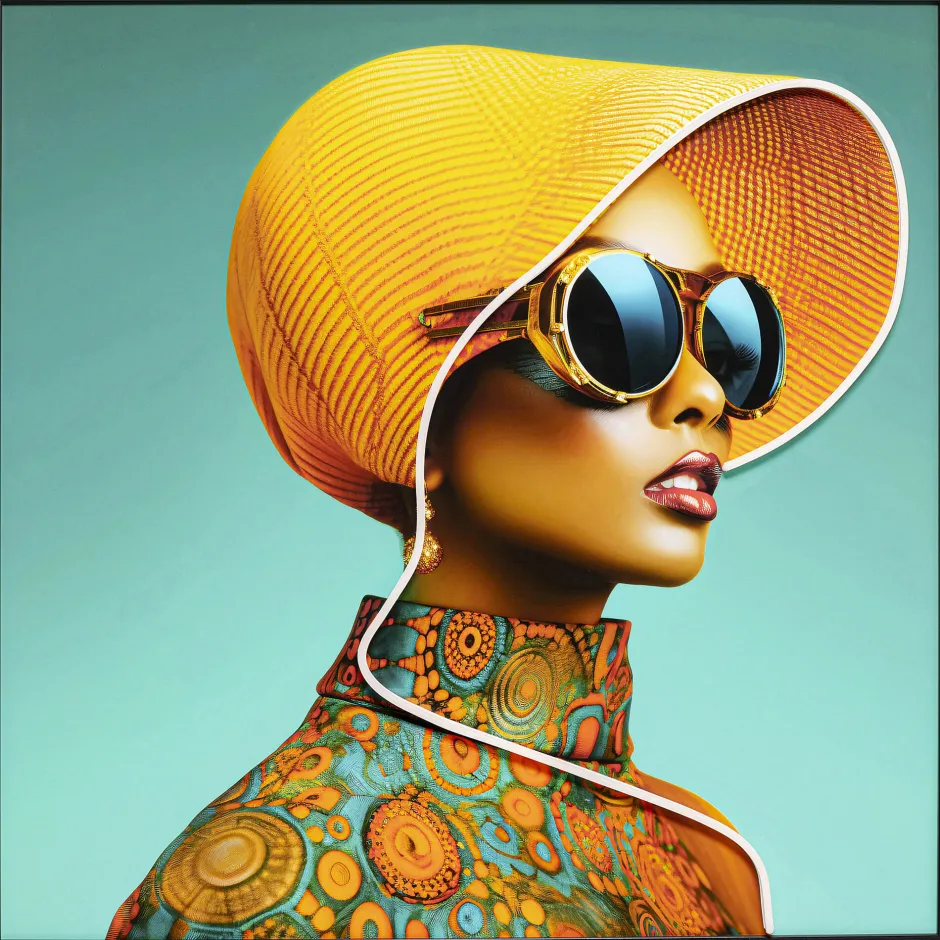 KARE Gerahmtes Bild Sun Hat Woman Gelb LED 80x80cm