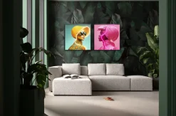 KARE Gerahmtes Bild Sun Hat Woman Gelb LED 80x80cm