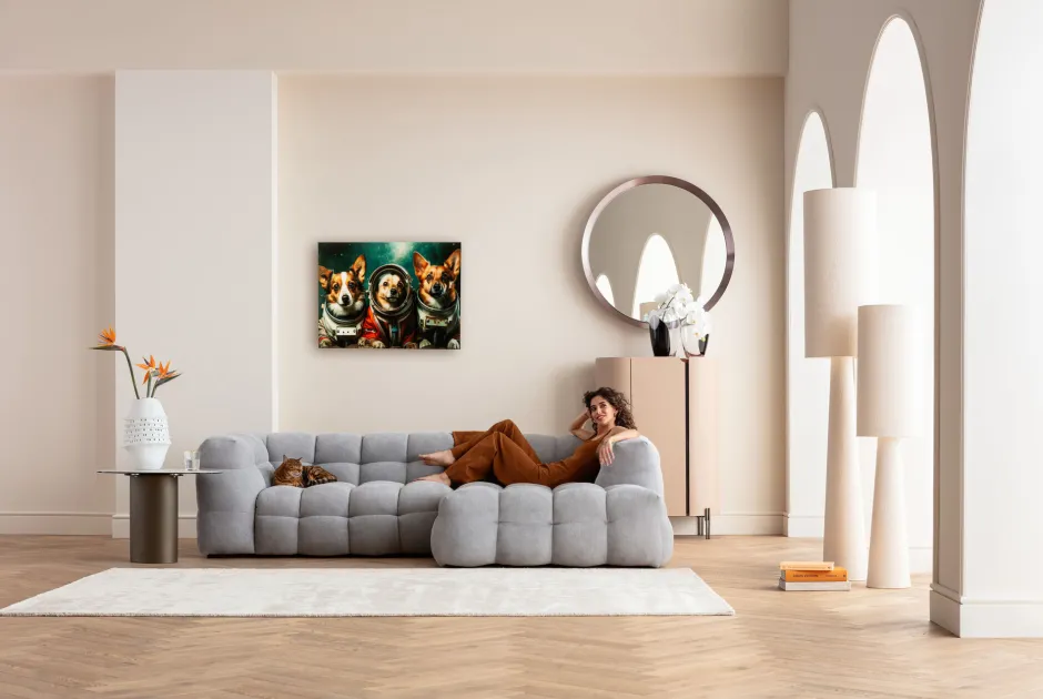 KARE Glasbild Astronauts Dogs 80x60cm