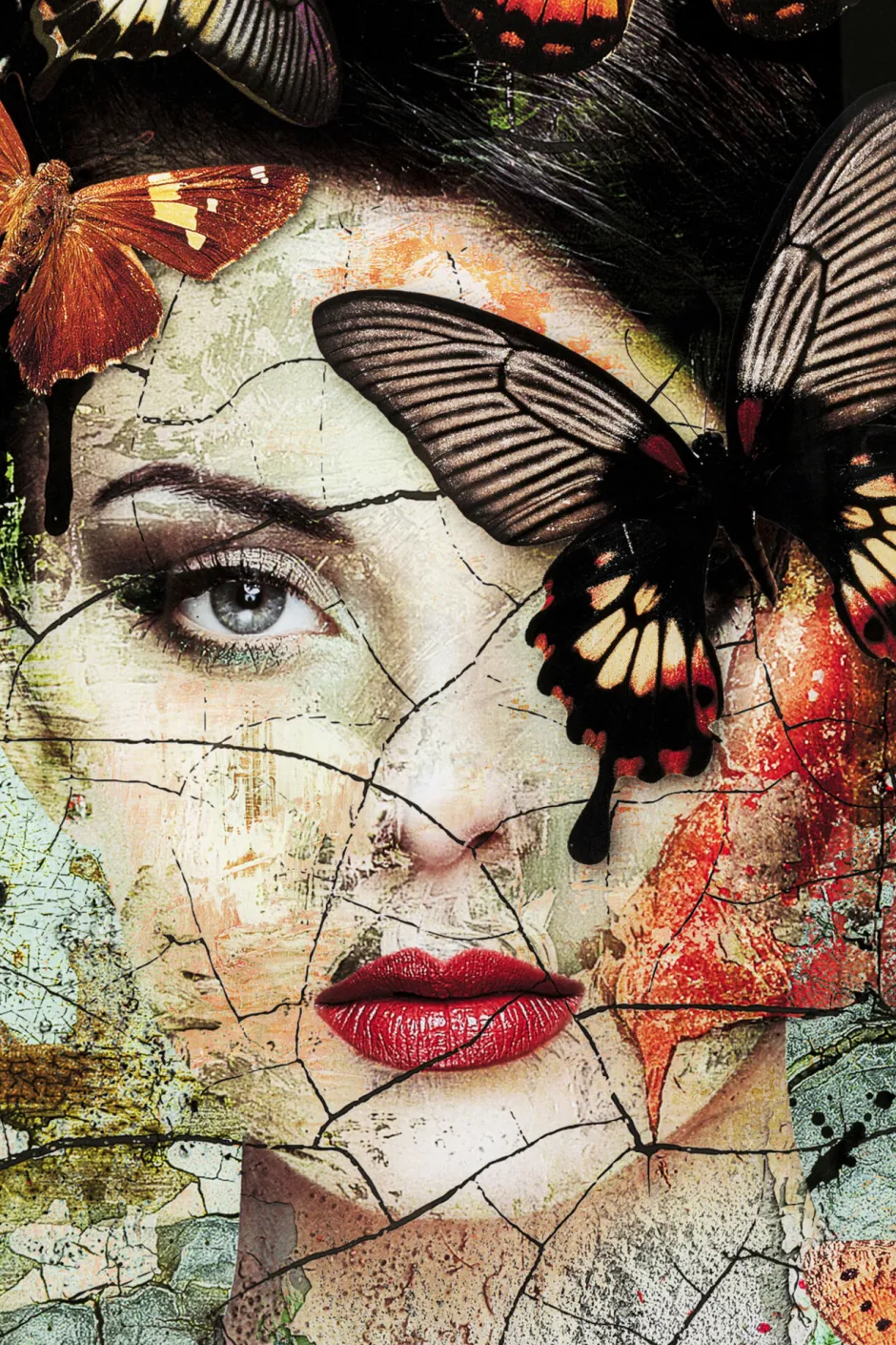 KARE Glasbild Lady Butterfly 100x150cm