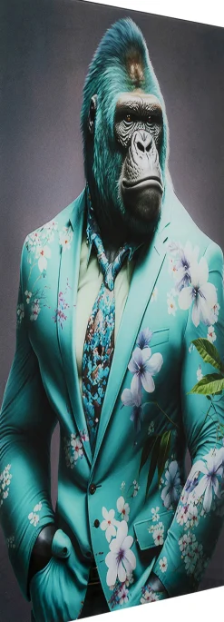 KARE Glasbild Mister Gorilla Blau 60x90cm