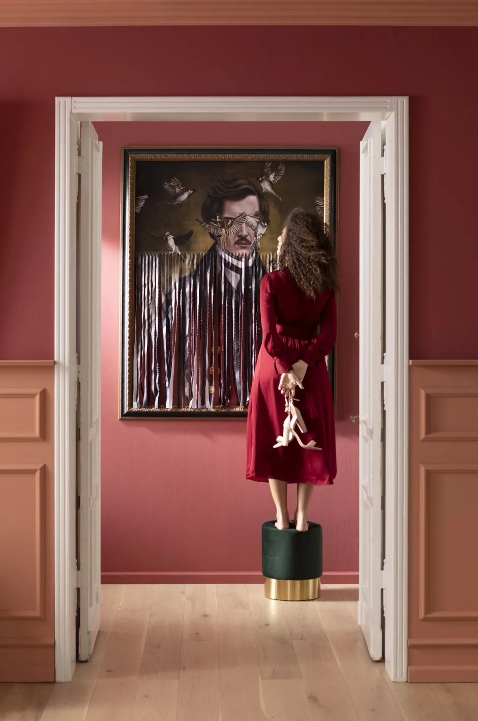 KARE Hocker Cherry Dunkelgrün Brass Ø35cm