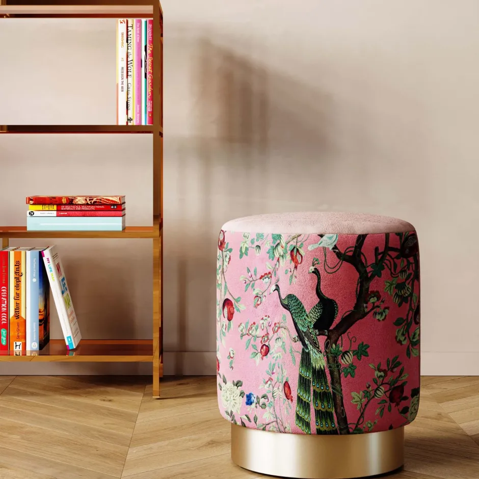 KARE Hocker Cherry Peacock Brass Ø32cm