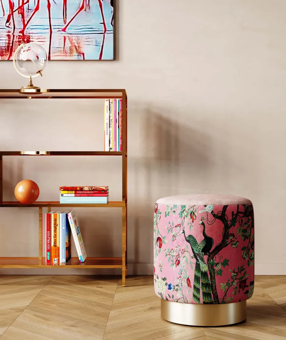 KARE Hocker Cherry Peacock Brass Ø32cm