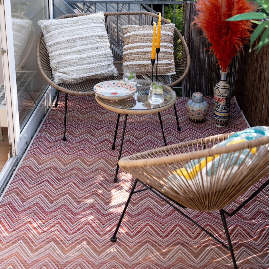 KARE Outdoor Teppich Zigzag Rot 160x230cm