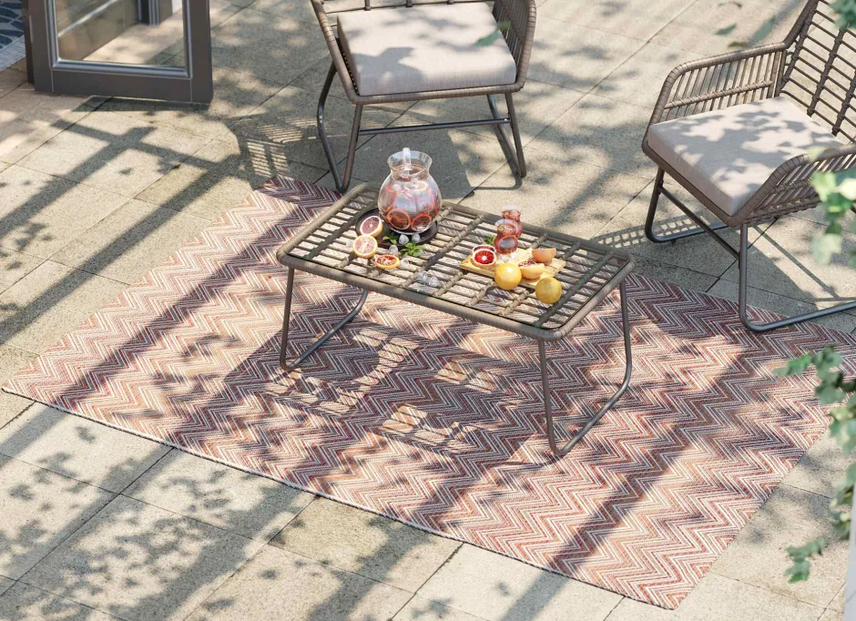 KARE Outdoor Teppich Zigzag Rot 160x230cm