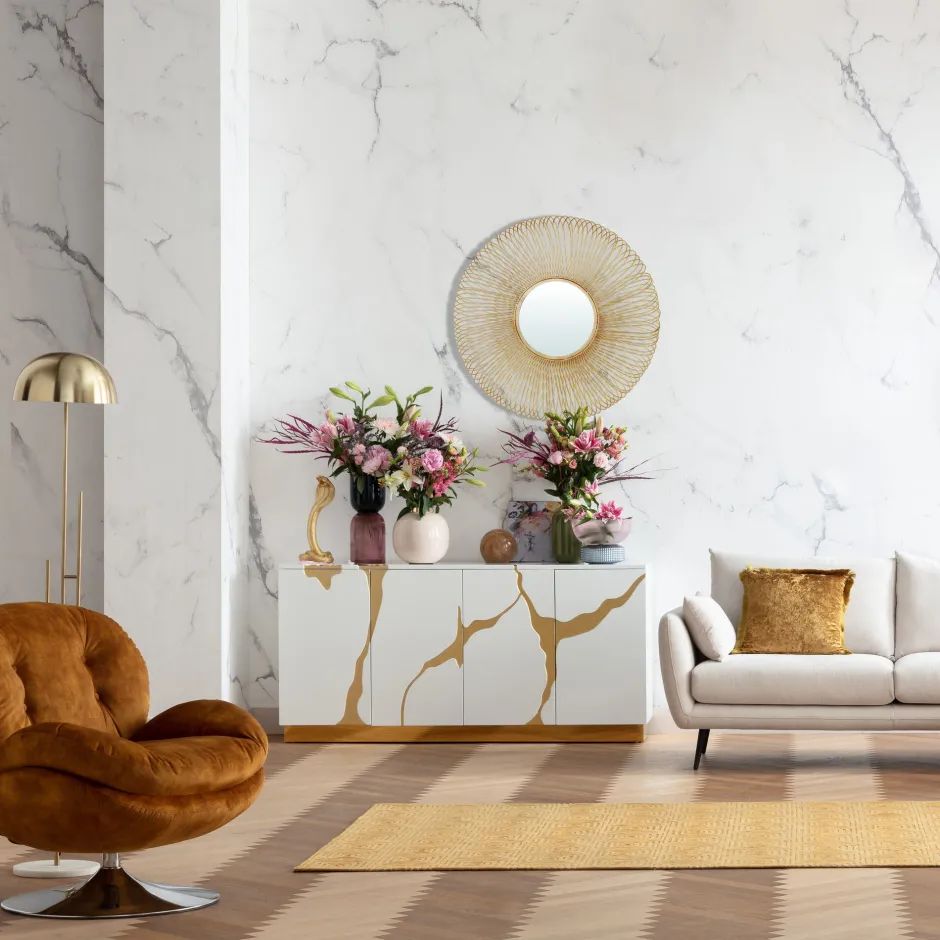 KARE Sideboard Cracked Weiß Gold 165x80cm