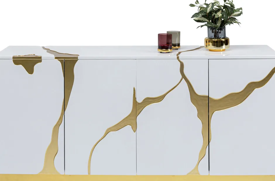 KARE Sideboard Cracked Weiß Gold 165x80cm