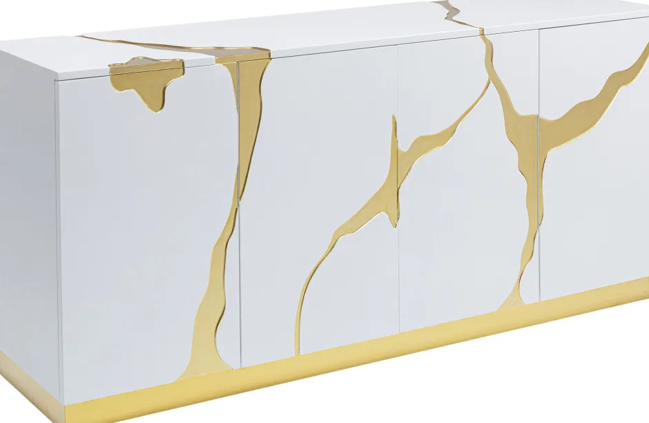 KARE Sideboard Cracked Weiß Gold 165x80cm
