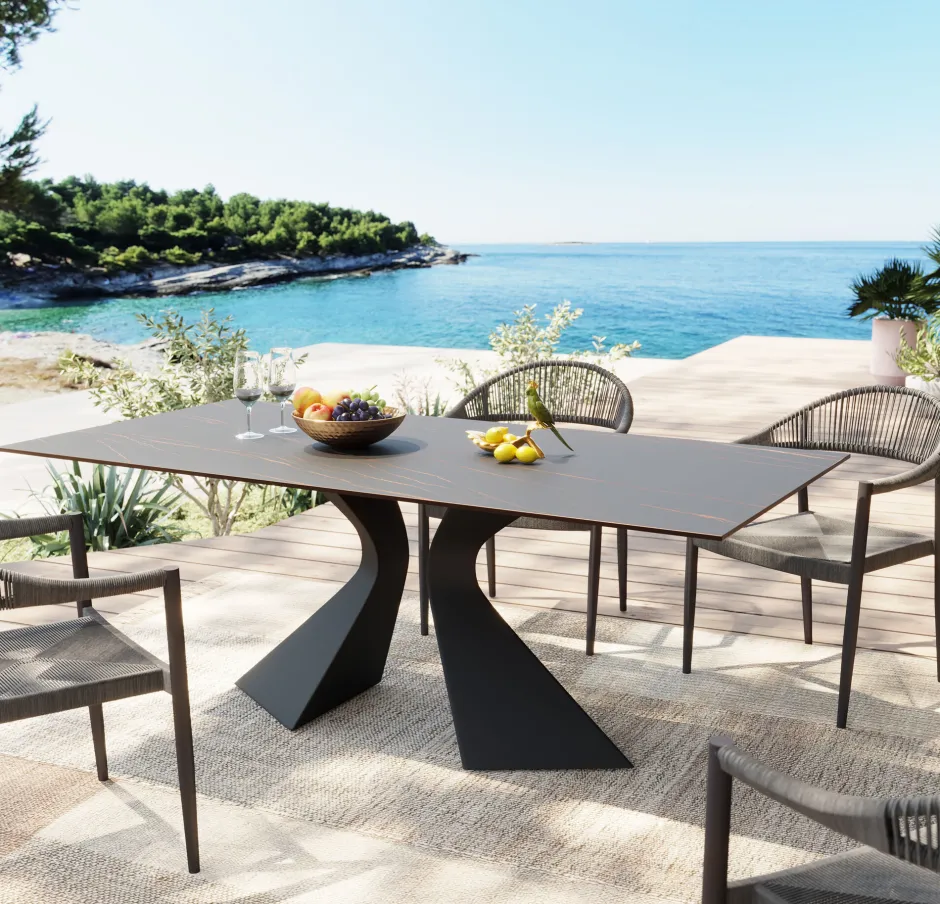 KARE Tisch Gloria Outdoor Keramik Schwarz 180x90cm