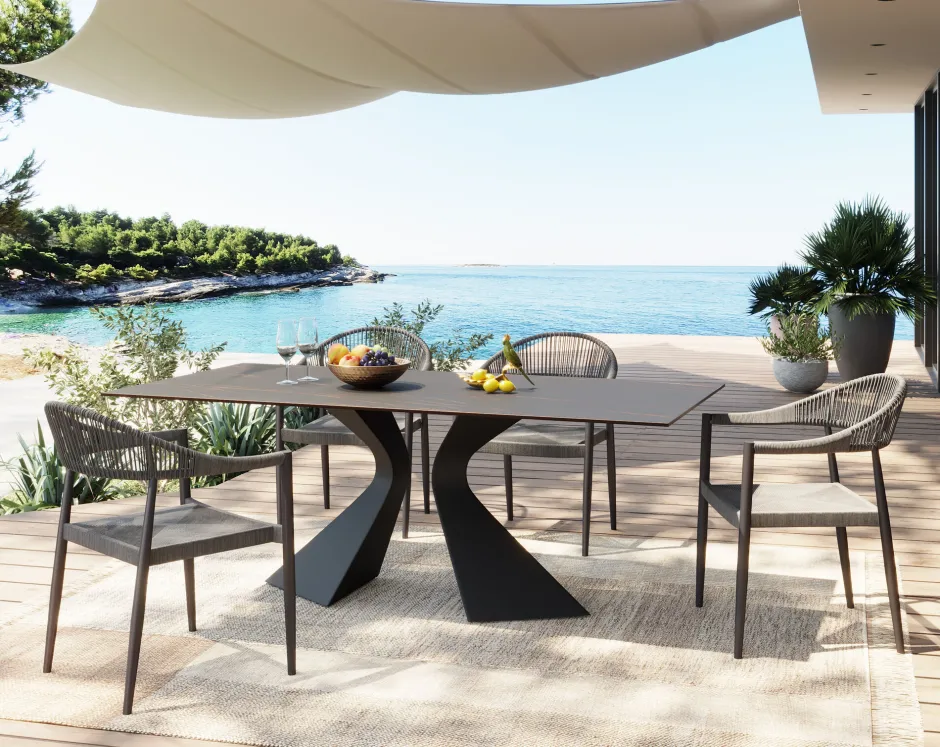 KARE Tisch Gloria Outdoor Keramik Schwarz 180x90cm