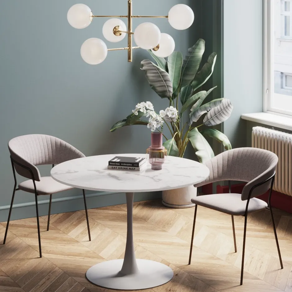 KARE Tisch Schickeria Marmor Weiß Ø110cm