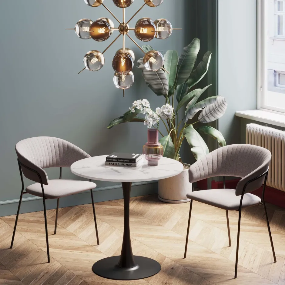 KARE Tisch Schickeria Marmor Weiß Schwarz Ø80cm