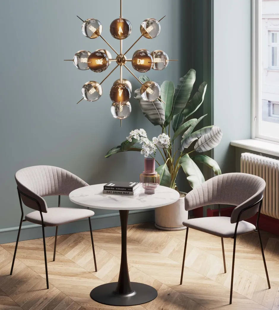 KARE Tisch Schickeria Marmor Weiß Schwarz Ø80cm