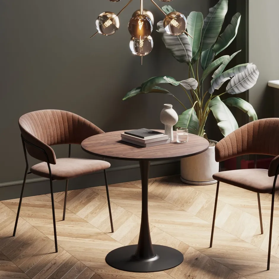 KARE Tisch Schickeria Walnussoptik Schwarz Ø80cm