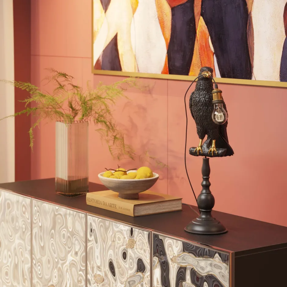 KARE Tischleuchte Animal Sitting Crow Matt Schwarz 61cm